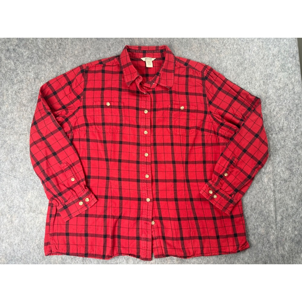 Duluth‎ Trading Co Mens 2XL Red Black Plaid Flannel Button Down Cotton Shirt